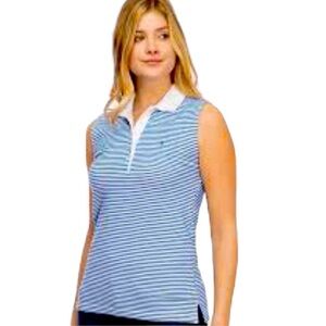 Izod Blue & White Striped Sleeveless Polo Blouse